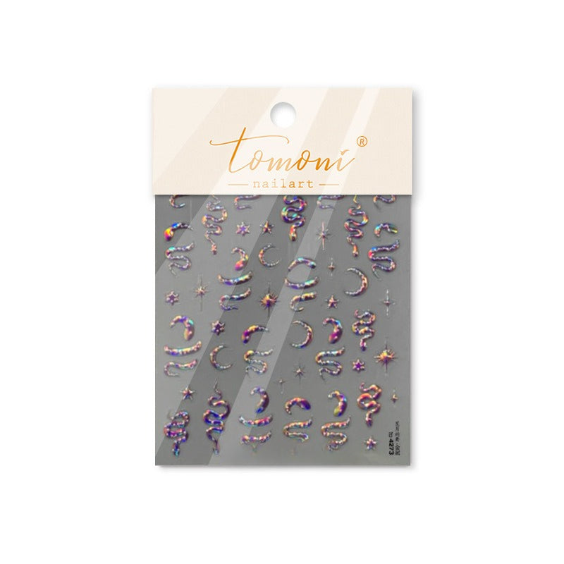 Holographic Pink Snake & Star Nail Stickers – 5D Embossed Edgy Celestial Set