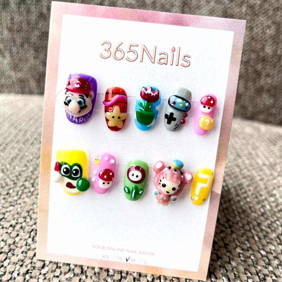 365nails: "Retro Toon Carnival" – 3D Cartoon Short Square Nails