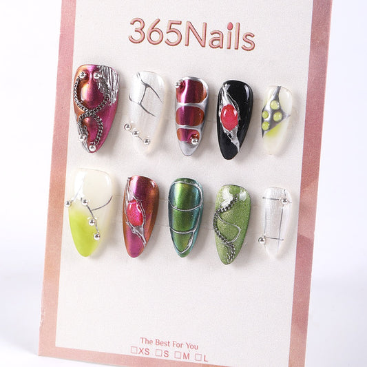 365Nails Cyber Beetle Cat-Eye Mixed Metal Press-On Nails