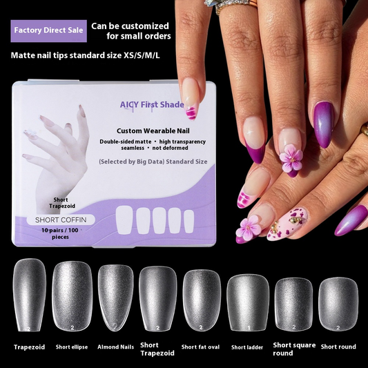 Nail Tips Sub-code nail pads, 100 pcs for press on nails pads, standard size wear-free full half stickers, matte trapezoidal square false nail pads