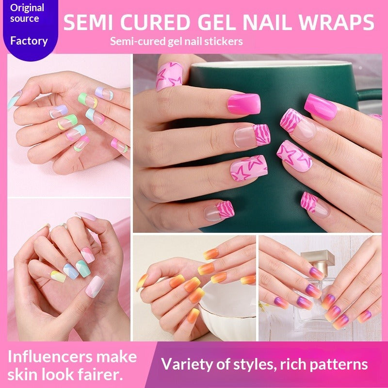 Semi-Cured Gel Nail Strips Gradient French Pastel Glossy Design (MOQ=3)