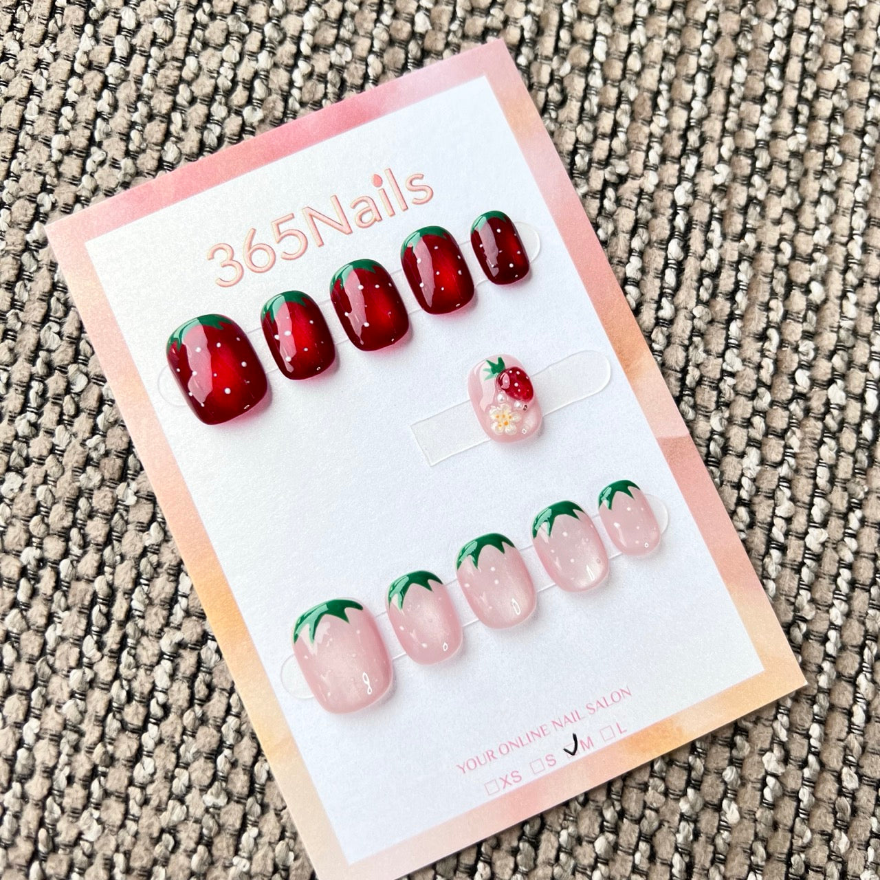 365Nails: "Strawberry Dots Red" – handmade press-on nails (Candy Series/Sweet Girly Style)