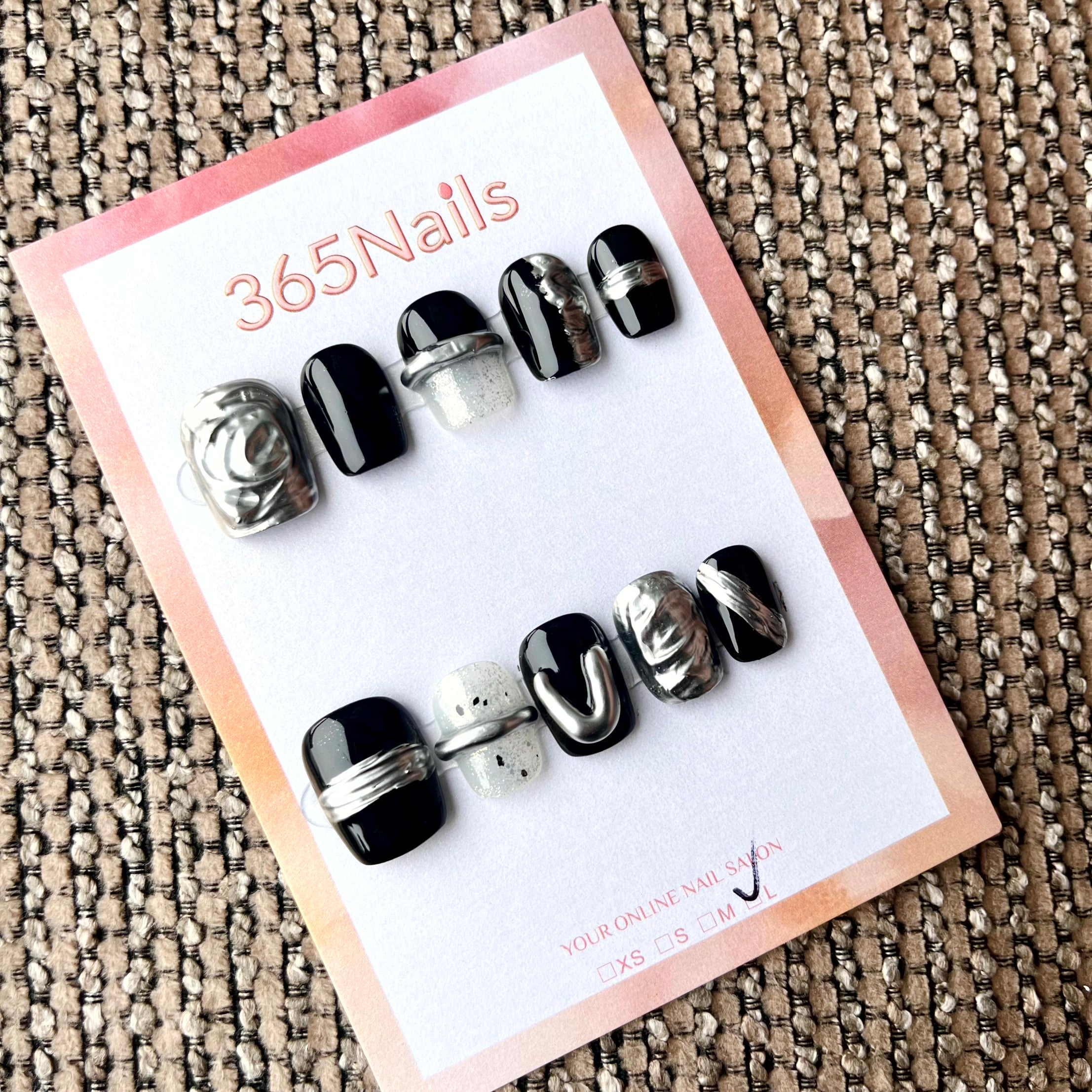 365nails: "Liquid Metal" – 3D Sculpted Handmade Short Square Nails