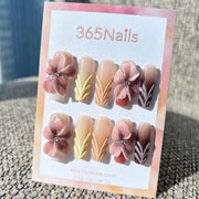 Sculpted Flora: "Velvet Autumn Bloom" – 3D Translucent Mauve Flowers & Flocked Velvet Vines on Gradient Square Nails