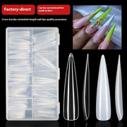 Pads pour ongles super longs — transparents sans démarcation, prolongés forme goutte d'eau pointue, 504 pièces en boîte (MOQ=3)