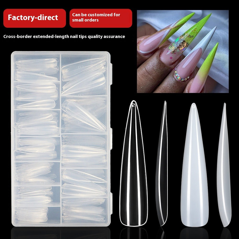 Nail Tips nail pads, super long 504 pcs, boxed seamless transparent extended nail pads, water drop art nail pads, pointed patch nail art
