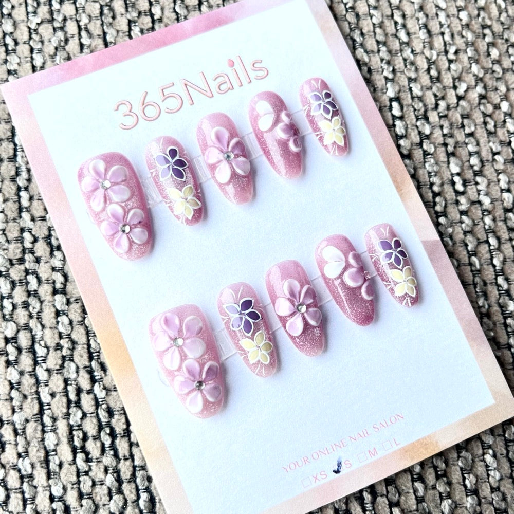 365nails: "Pastel Garden" – 3D Floral Handmade Short Almond Nails
