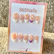 365nails: "Flower French Tip Short" – Handmade Short Almond Press-On Nails