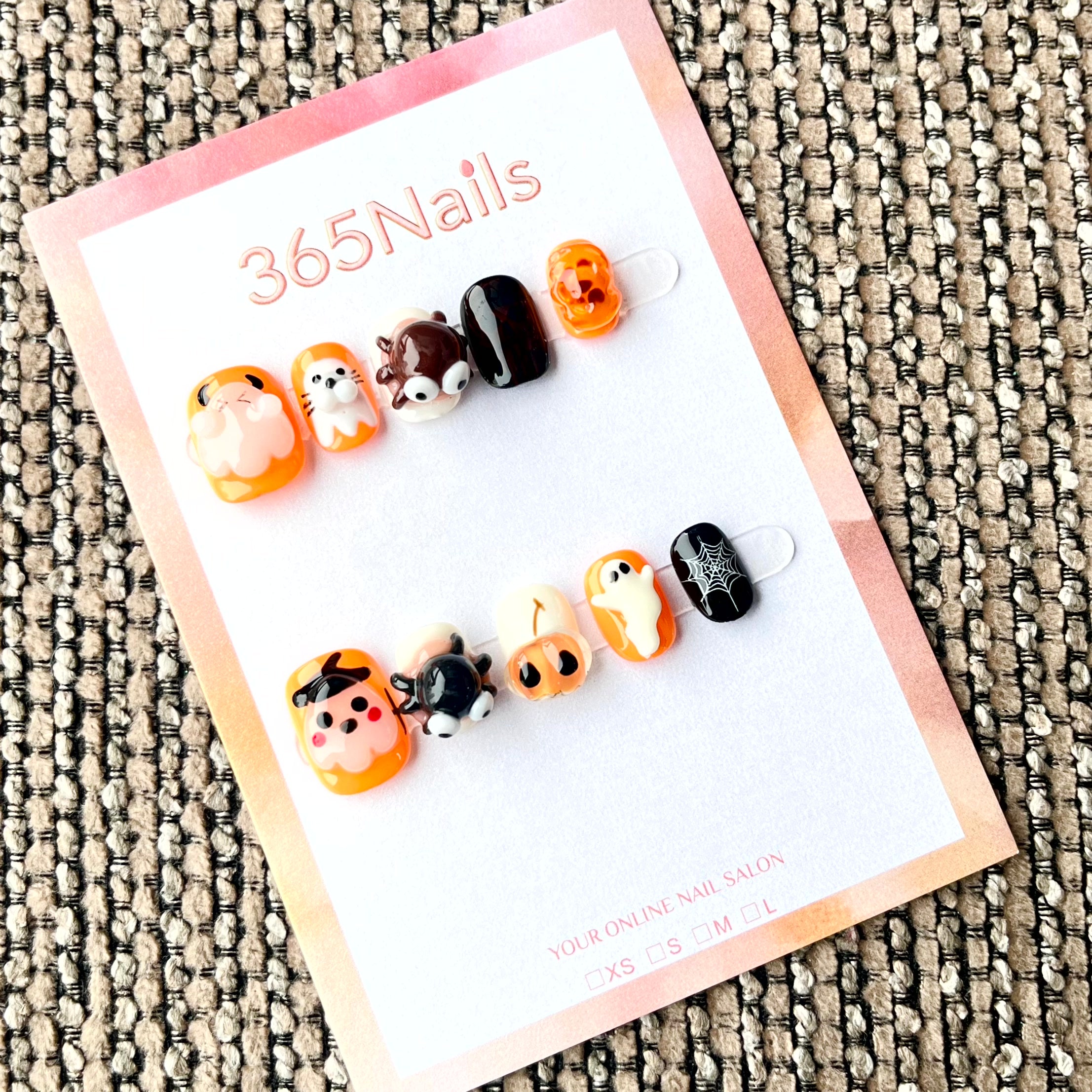 365nails: "Midnight Mischief" – 3D Spooky Cute Handmade Short Nails
