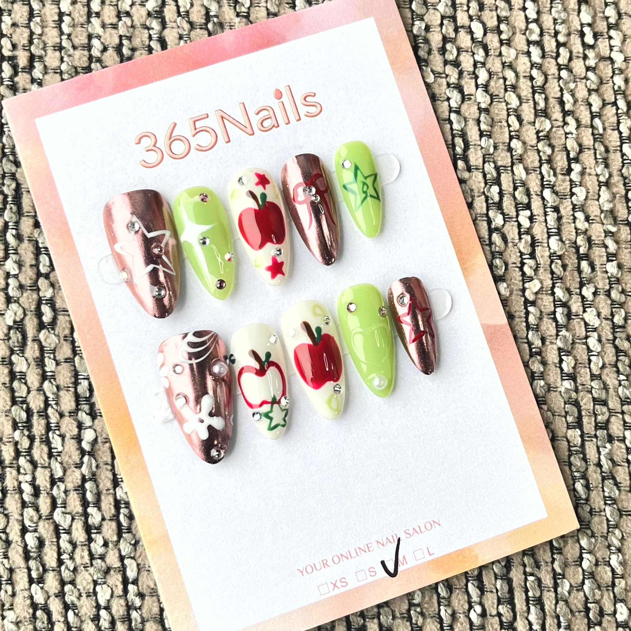 365nails: "Orchard Chic" – 3D Fruit & Star Art Handmade Coffin Nails