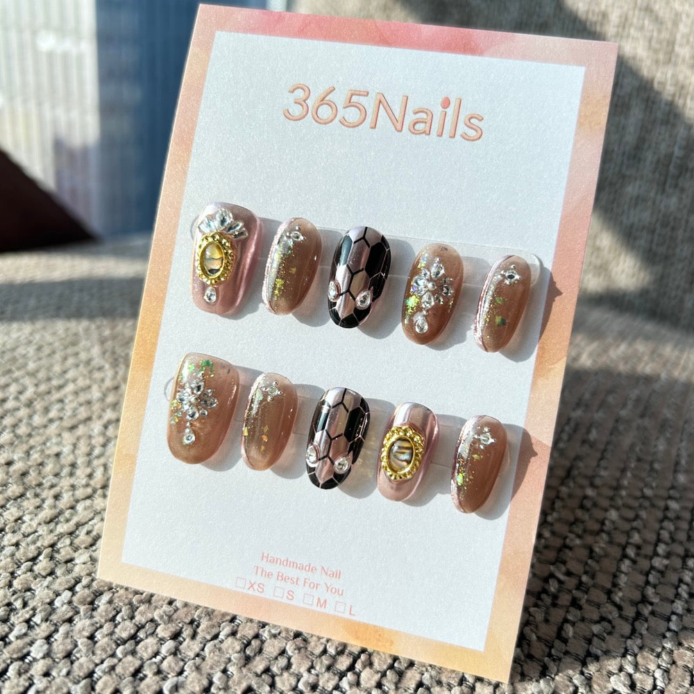 Luxury Logo The Gilded Serpent: "Vintage Champagne" – Rose Gold Mirror & Sheer Mocha Nails with Antique Gem & Snake Scales
