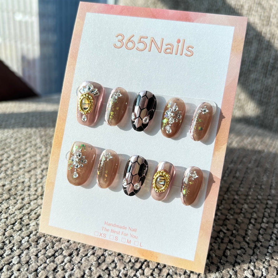 Luxury Logo The Gilded Serpent: "Vintage Champagne" – Rose Gold Mirror & Sheer Mocha Nails with Antique Gem & Snake Scales