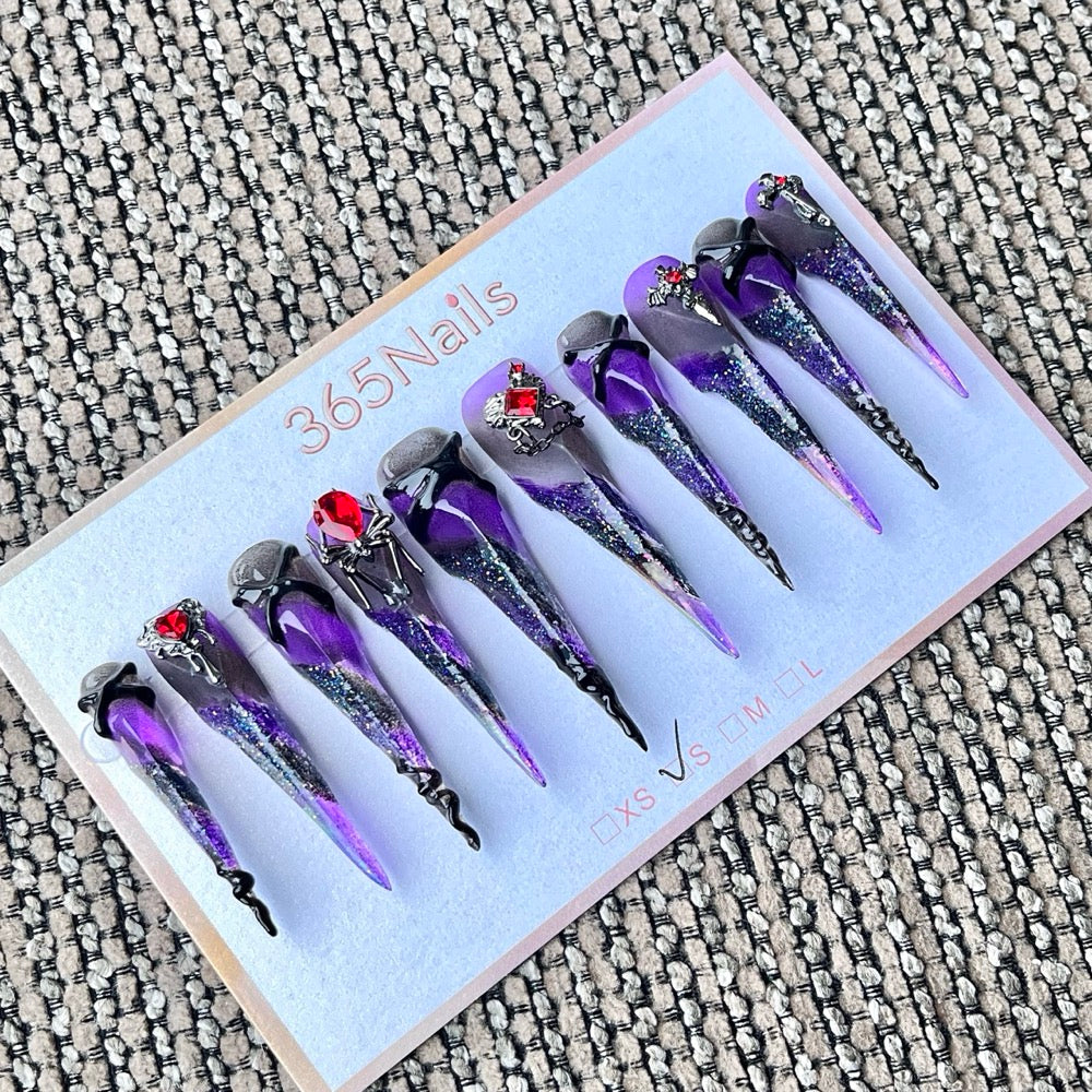 "Magenta Ombre & 3D Bow" - Precision Crafted Press-On Nails