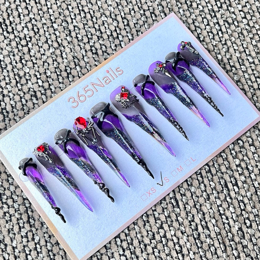 "Magenta Ombre & 3D Bow" - Precision Crafted Press-On Nails