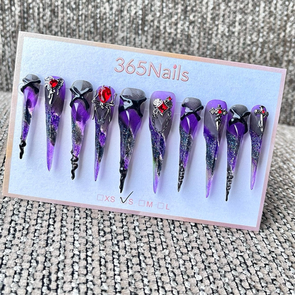 "Magenta Ombre & 3D Bow" - Precision Crafted Press-On Nails