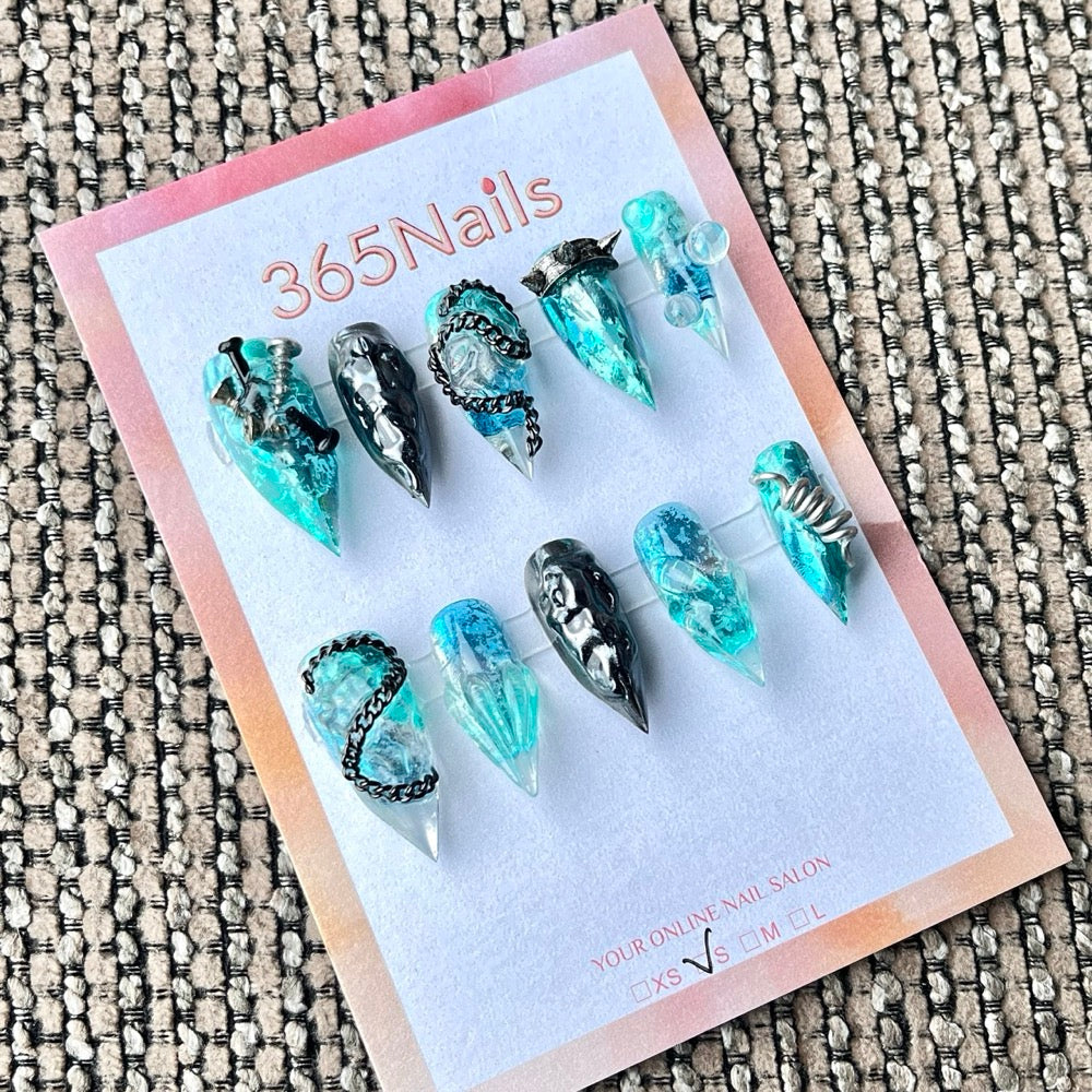 "Blood Swirl & White Web" - Precision Crafted Press-On Nails