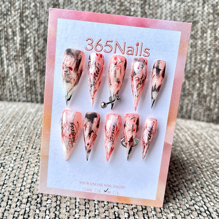 "Bloody Graffiti" - Edgy Pierced Grunge Mismatched Press-On Nails