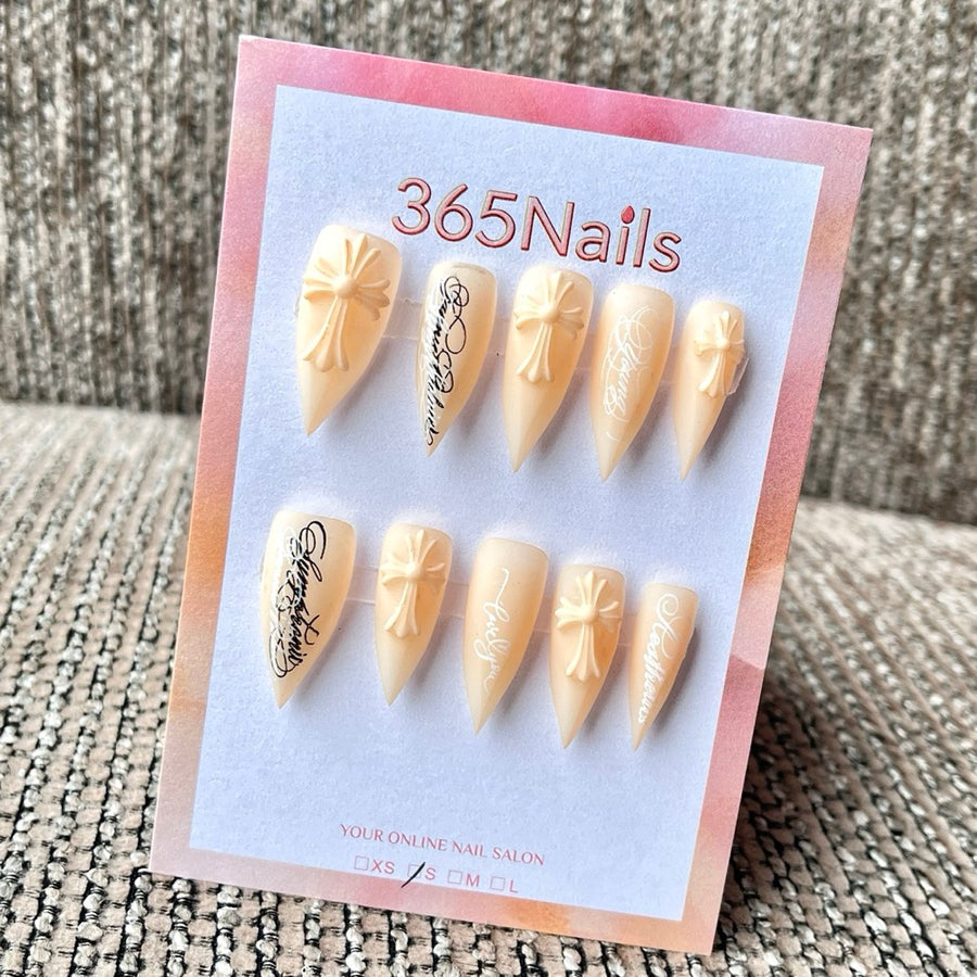 "Nude Gothic Cross" - Matte 3D Embossed Press-On Nails