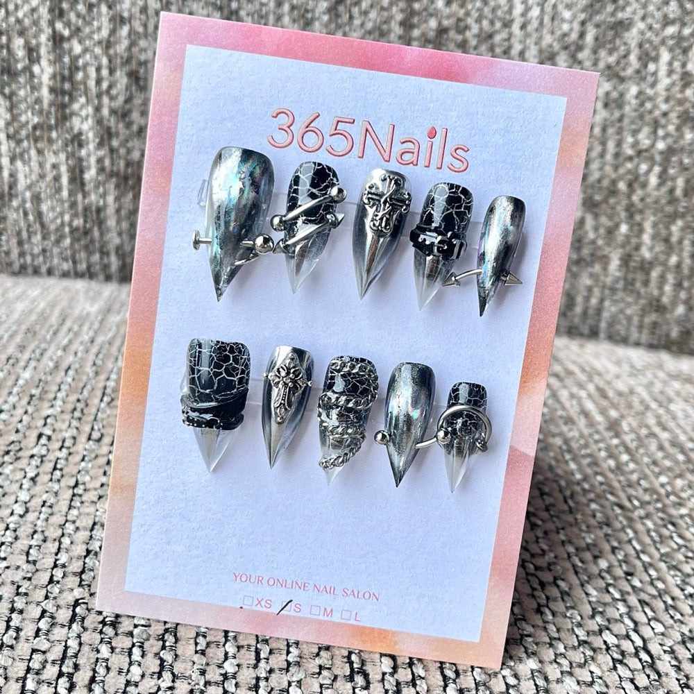 "Chrome Serpent Armor" - Heavy Metal Gothic Press-On Nails