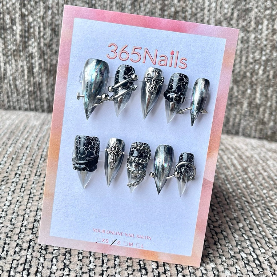 "Chrome Serpent Armor" - Heavy Metal Gothic Press-On Nails