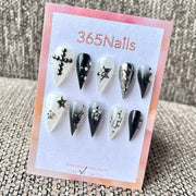 "Monochrome Studded Punk" - Heavy Metal Gothic Press-On Nails