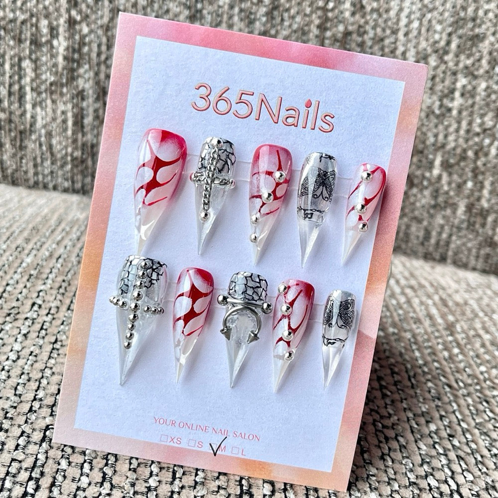 "Bloody Cross Grunge" - 3D Pierced Y2K Press-On Nails