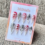 "Bloody Cross Grunge" - 3D Pierced Y2K Press-On Nails