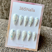 Iridescent Confetti White Dragon Armor Shape Handmade Press-On Nails