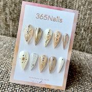 Ivory Celestial Orbit Dragon Armor Shape Handmade Press-On Nails