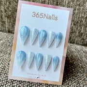 Icy Blue Silver Glitter Dragon Armor Shape Handmade Press-On Nails