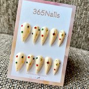 Ivory Jewel Starburst Dragon Armor Shape Handmade Press-On Nails