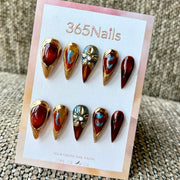 Crimson Amber Gemstone Dragon Armor Shape Handmade Press-On Nails