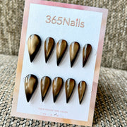 Bronze Cat Eye Black Tip Dragon Armor Shape Handmade Press-On Nails