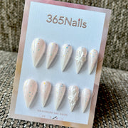 Opal White Bow Dragon Armor Shape Handmade Press-On Nails
