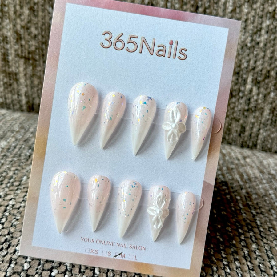 Opal White Bow Dragon Armor Shape Handmade Press-On Nails