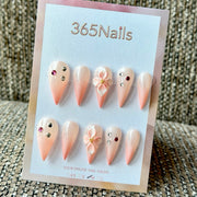 Blush Pink Crystal Flower Dragon Armor Shape Handmade Press-On Nails