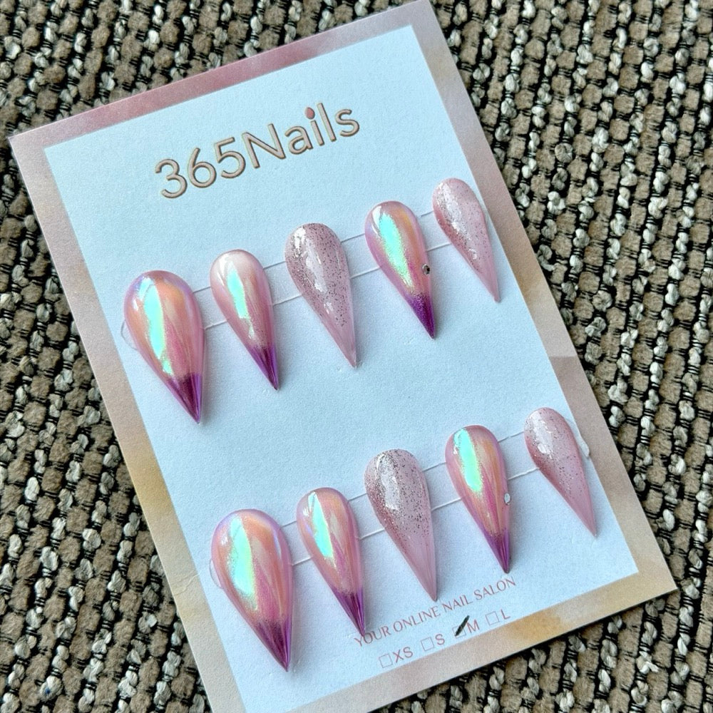 Aurora Pink Purple Dragon Armor Shape Handmade Press-On Nails