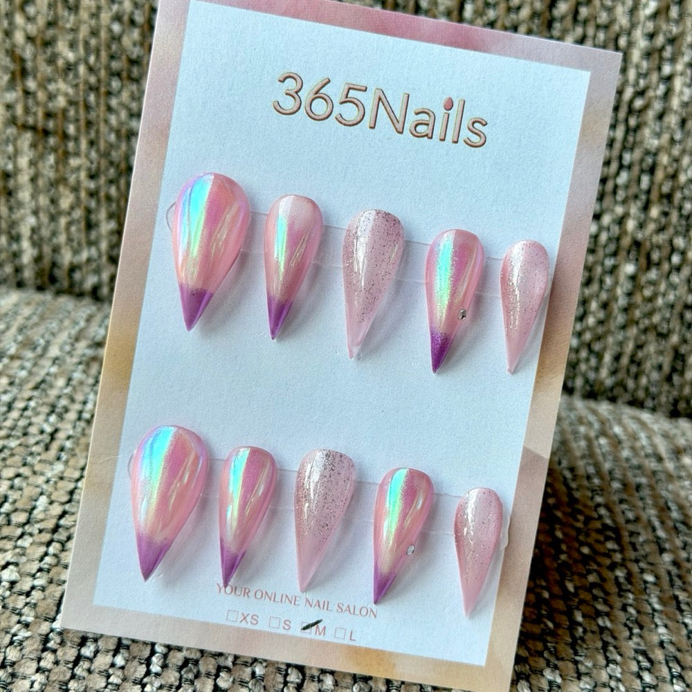 Aurora Pink Purple Dragon Armor Shape Handmade Press-On Nails