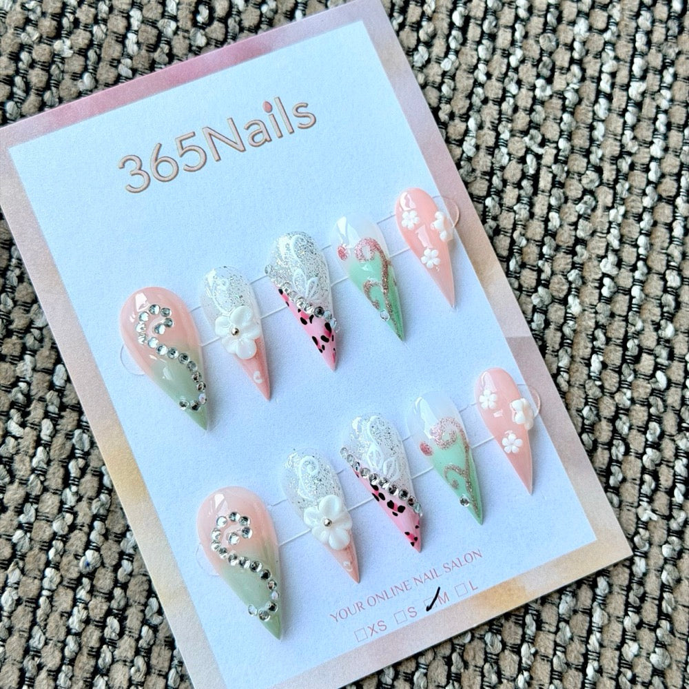 Pastel Garden Lace Dragon Armor Shape Handmade Press-On Nails