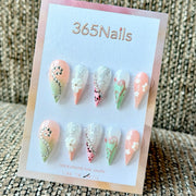 Pastel Garden Lace Dragon Armor Shape Handmade Press-On Nails