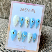 Sky Blue Celestial Dragon Armor Shape Handmade Press-On Nails
