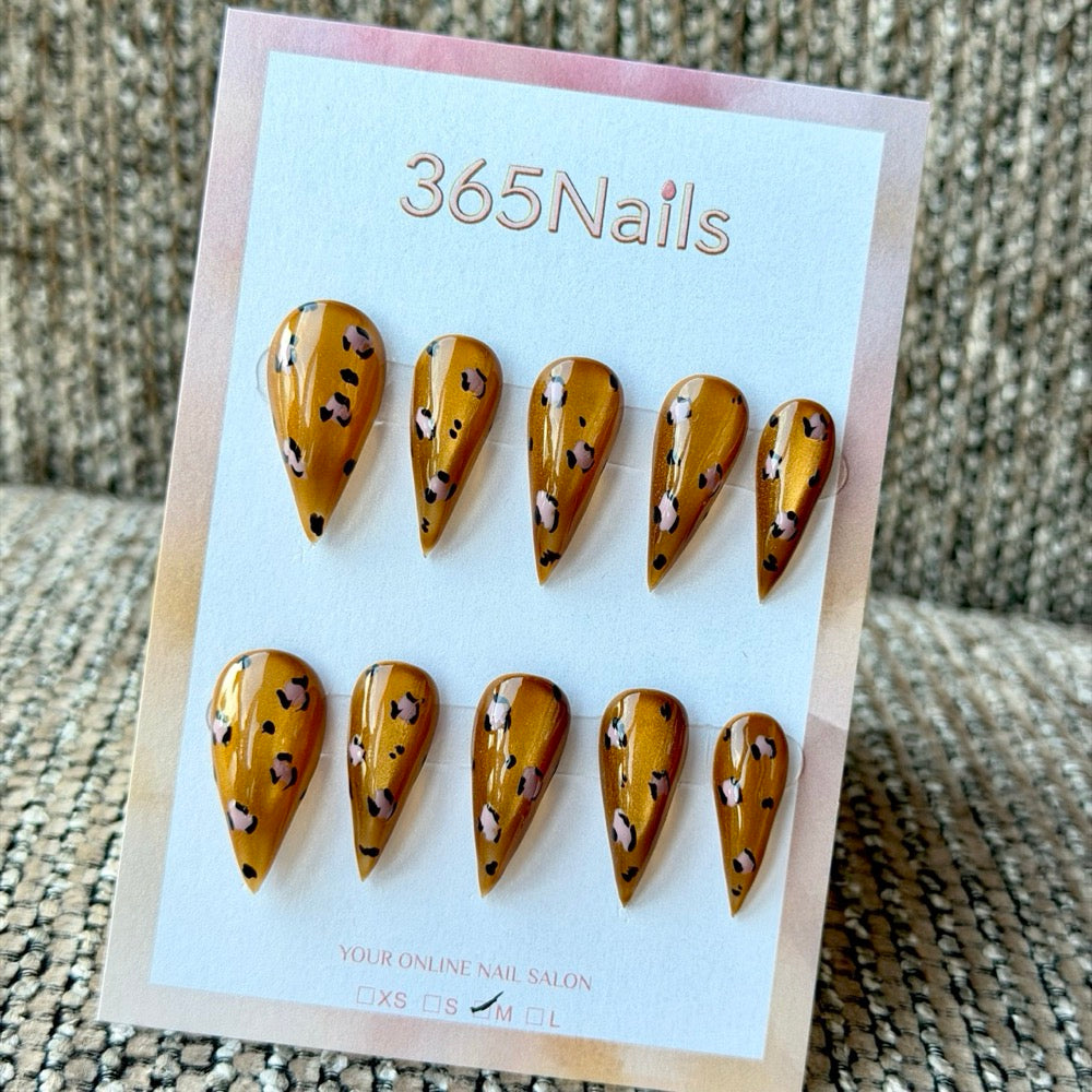 Amber Leopard Dragon Armor Shape Handmade Press-On Nails