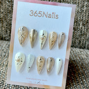 Champagne Celestial Compass Dragon Armor Shape Handmade Press-On Nails