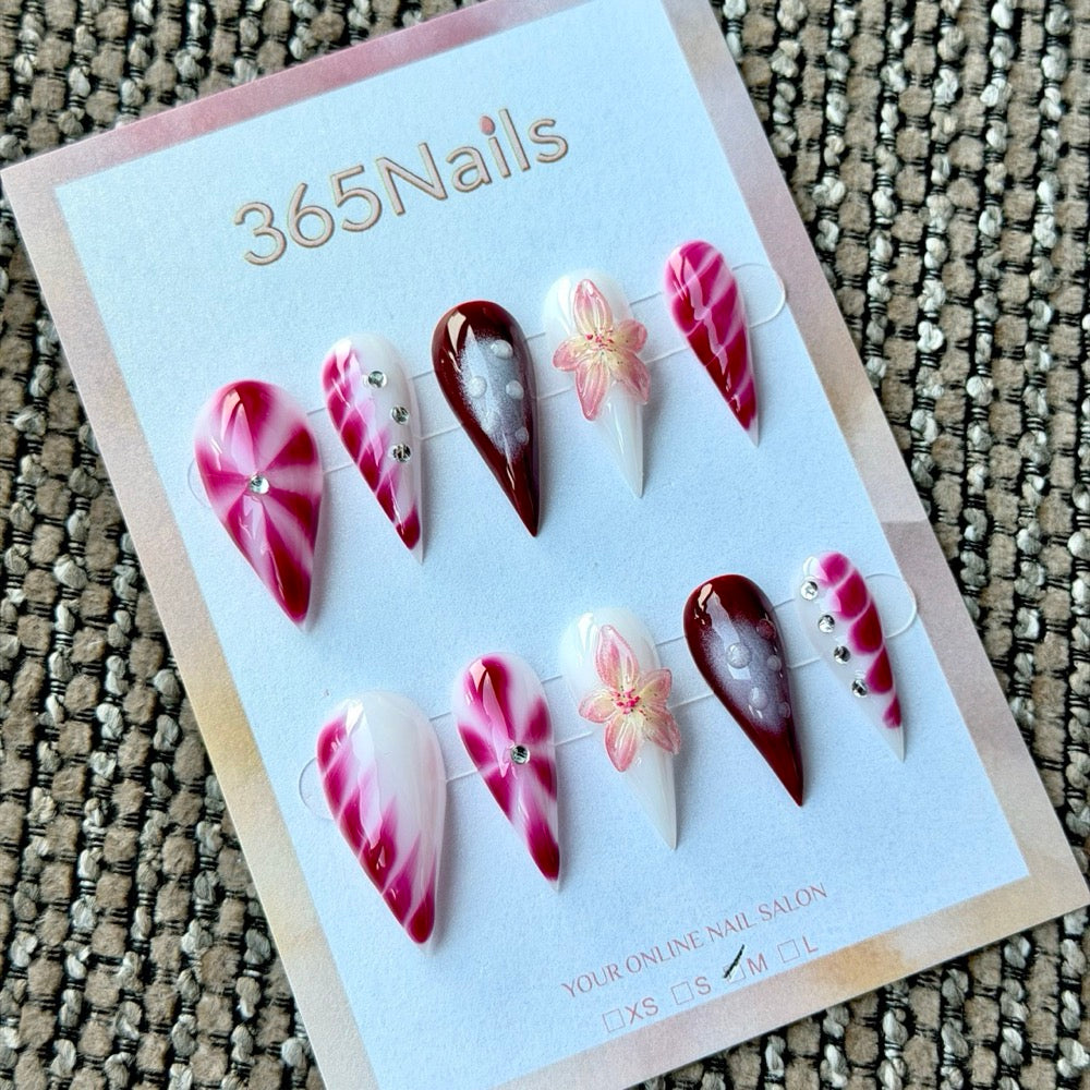 Magenta Burgundy Butterfly Dragon Armor Shape Handmade Press-On Nails