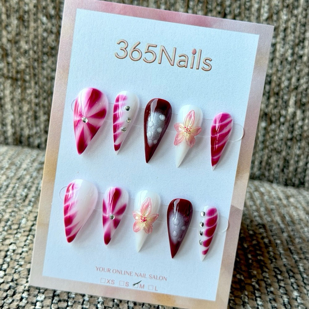 Magenta Burgundy Butterfly Dragon Armor Shape Handmade Press-On Nails