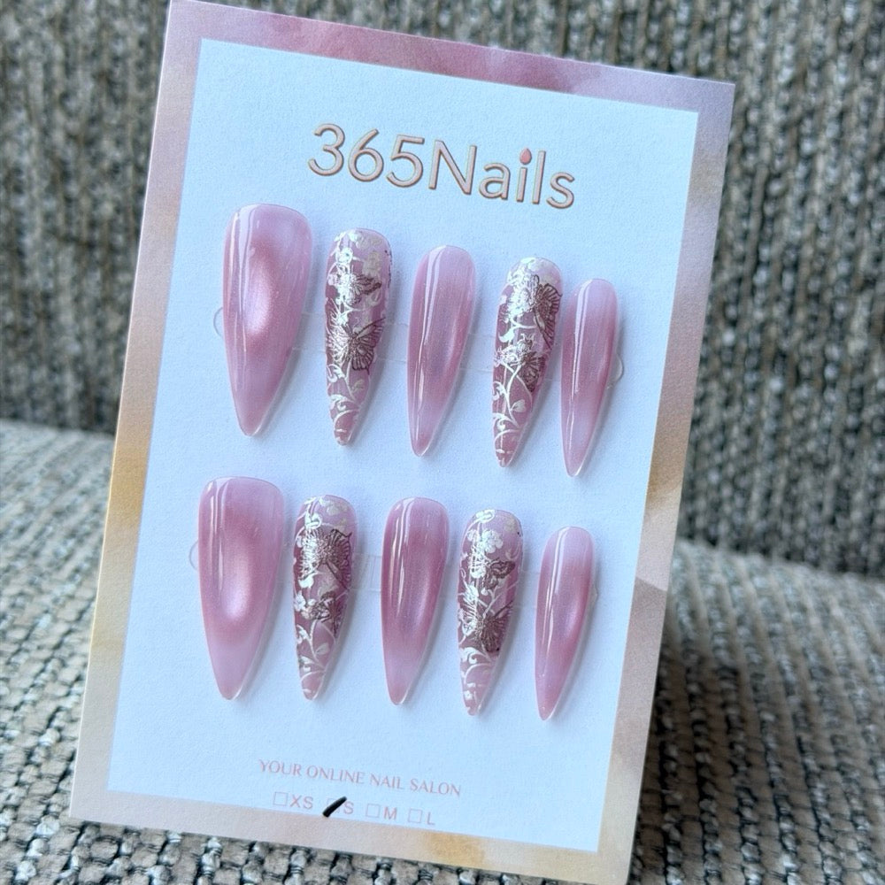 Dusty Rose Silver Foil Handmade Press-On Nails