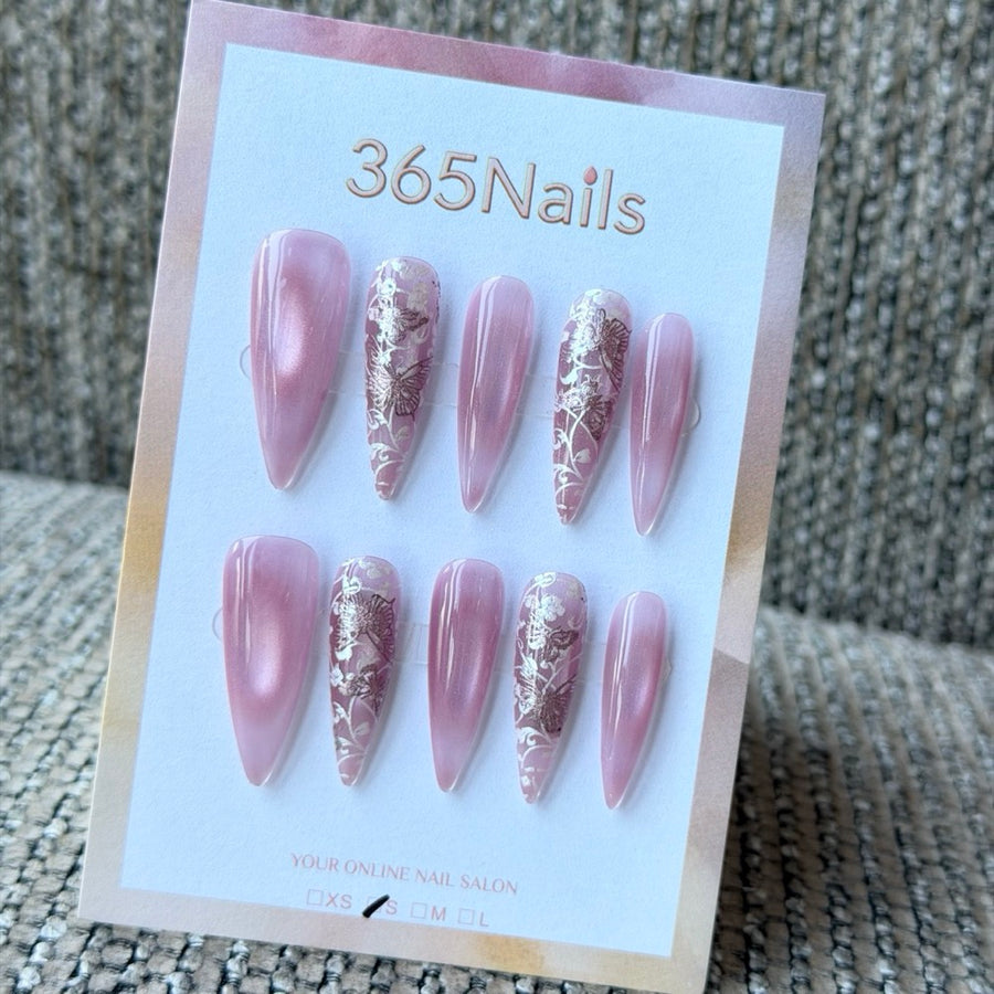Dusty Rose Silver Foil Handmade Press-On Nails