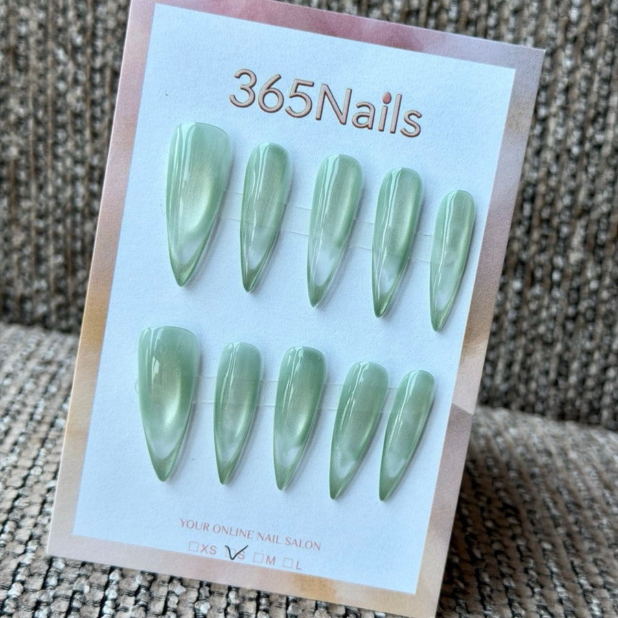 Translucent Mint Cat-Eye Handmade Press-On Nails
