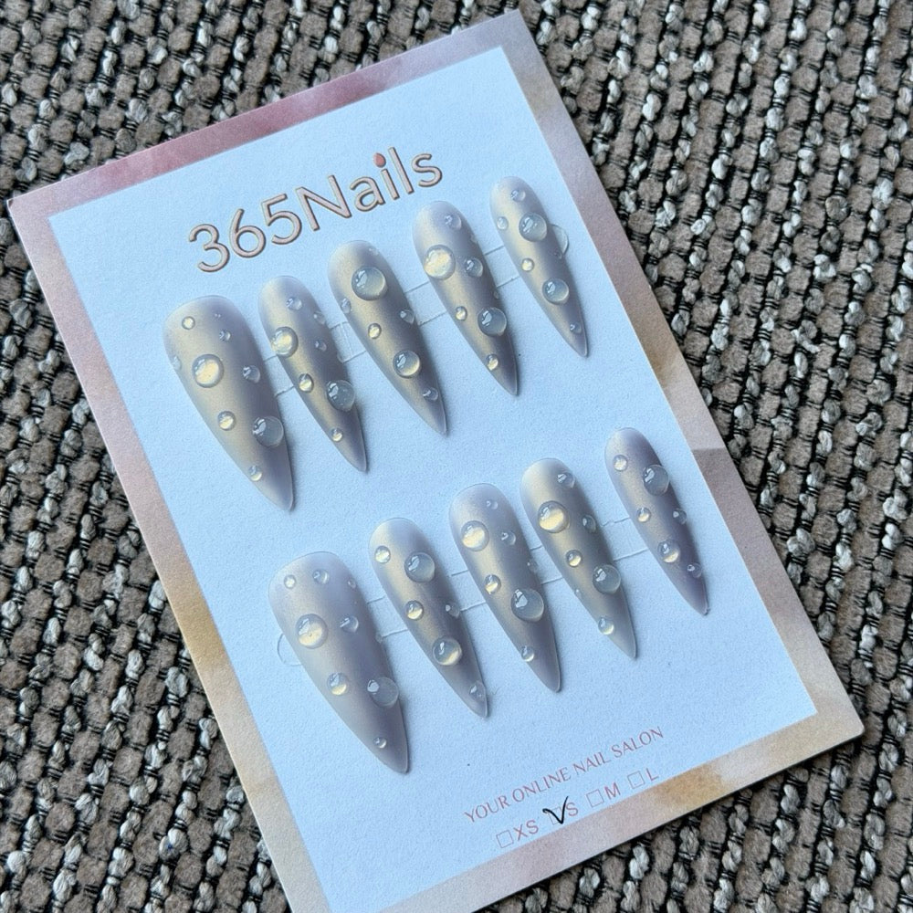 Lavender Grey Pearl Dot Handmade Press-On Nails