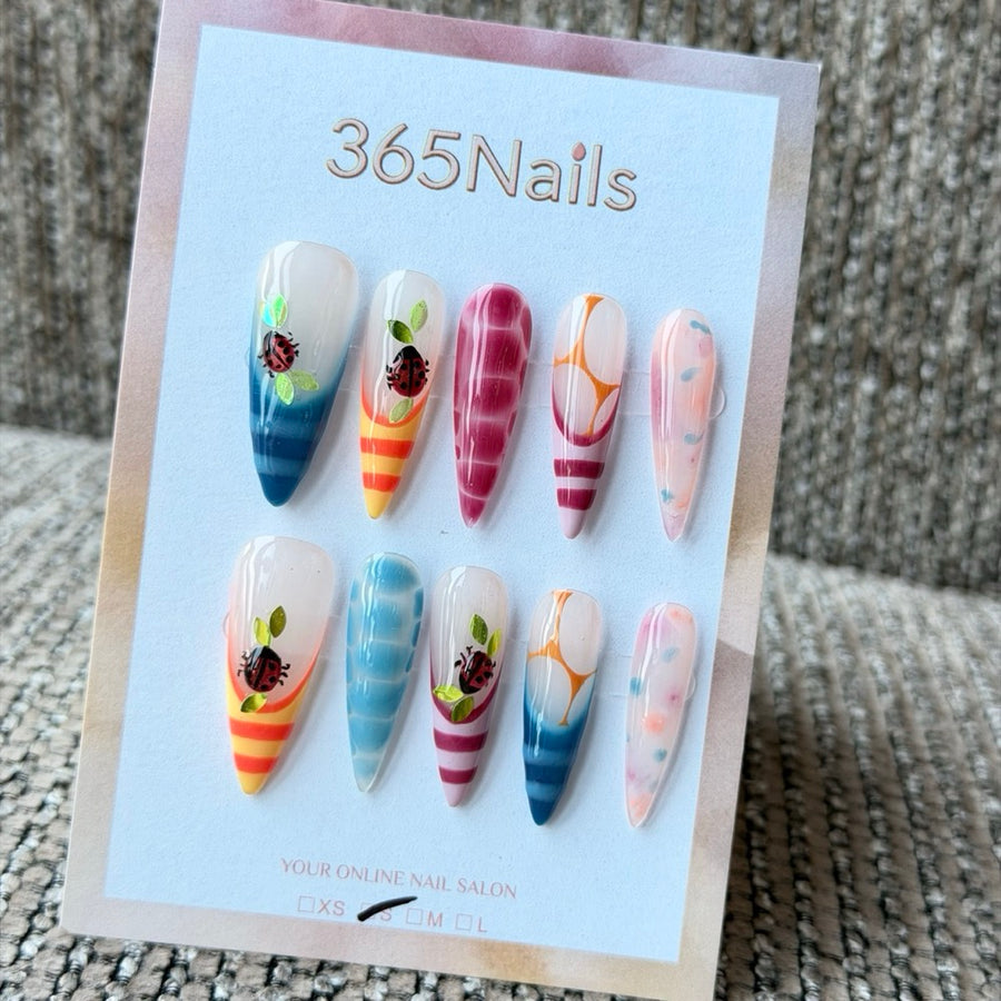 Colorful Stripe Floral Pop Art Handmade Press-On Nails